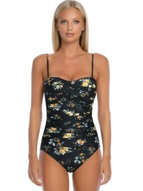 RELLECIGA Black One-Piece Swimsuit with Yellow Floral Print